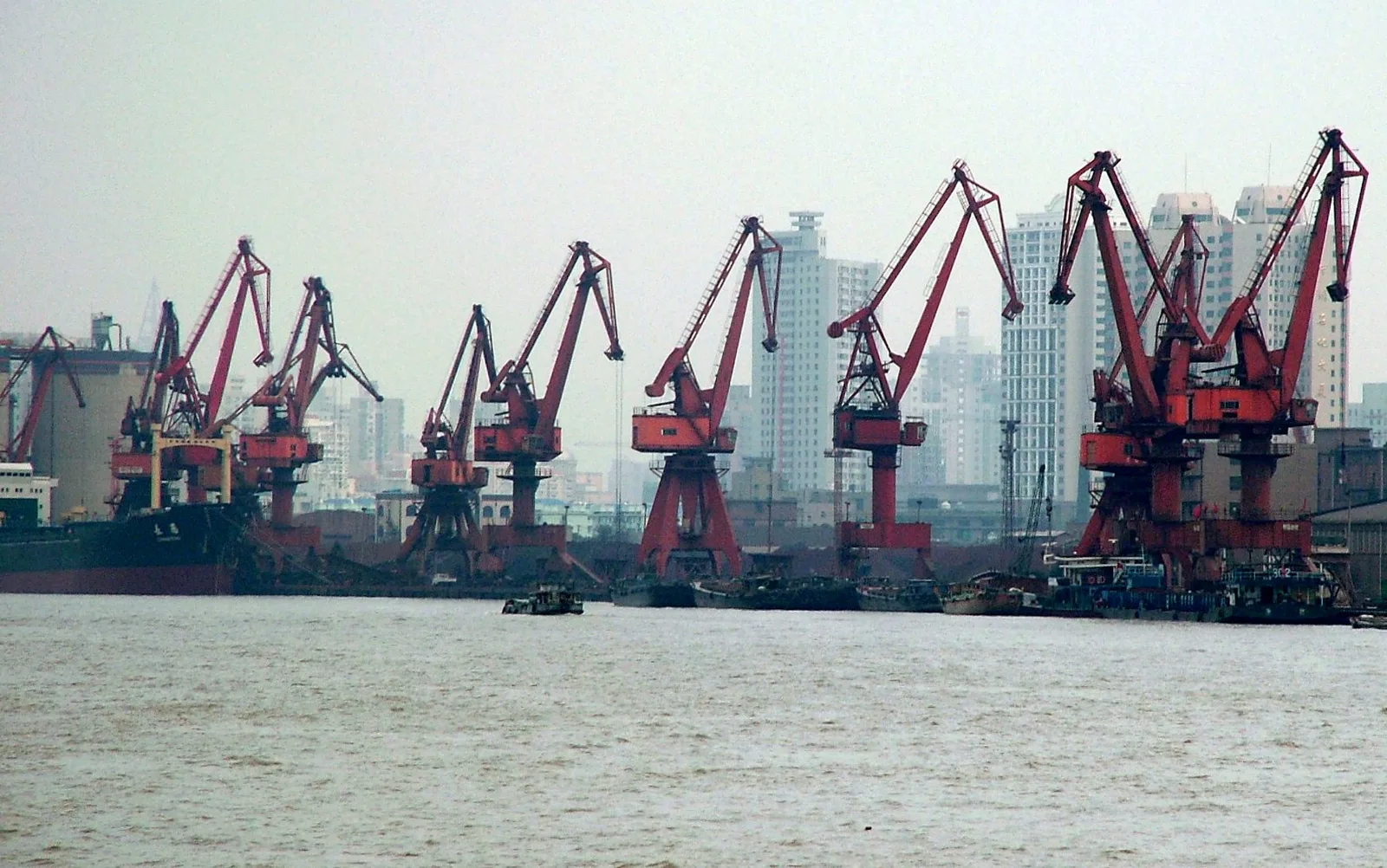 Cargo cranes at the Port of Shanghai in 2004