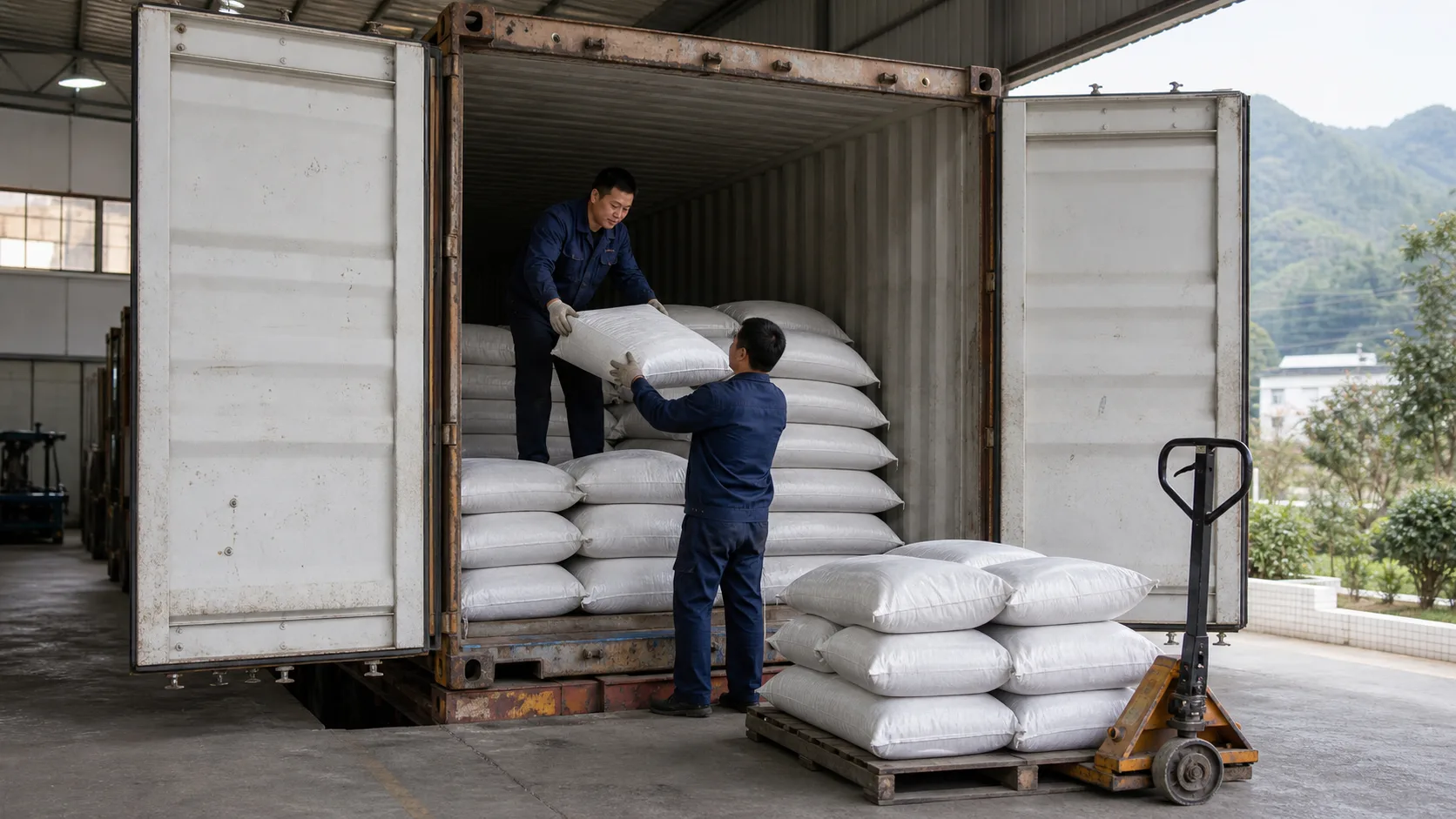 Reference scenario for workers loading export tea cartons into a container
