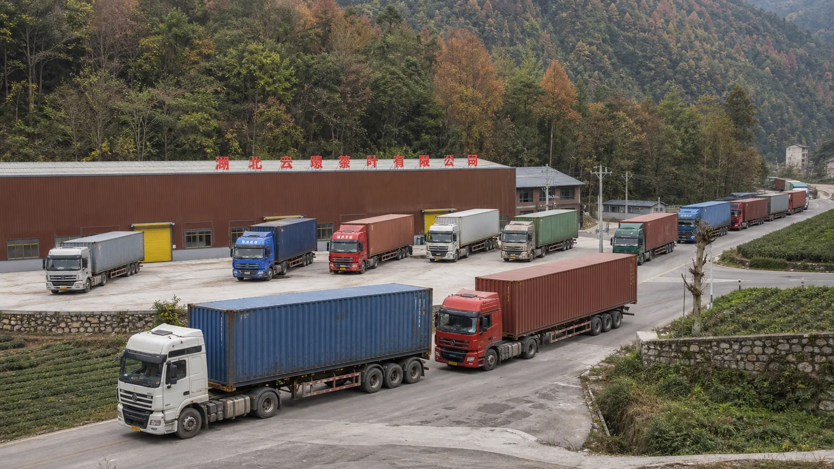 Reference scenario of container trucks departing a tea factory